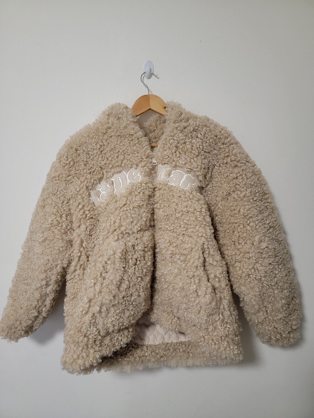 13DE MARZO Plush Teddy Puffer Jacket in Beige